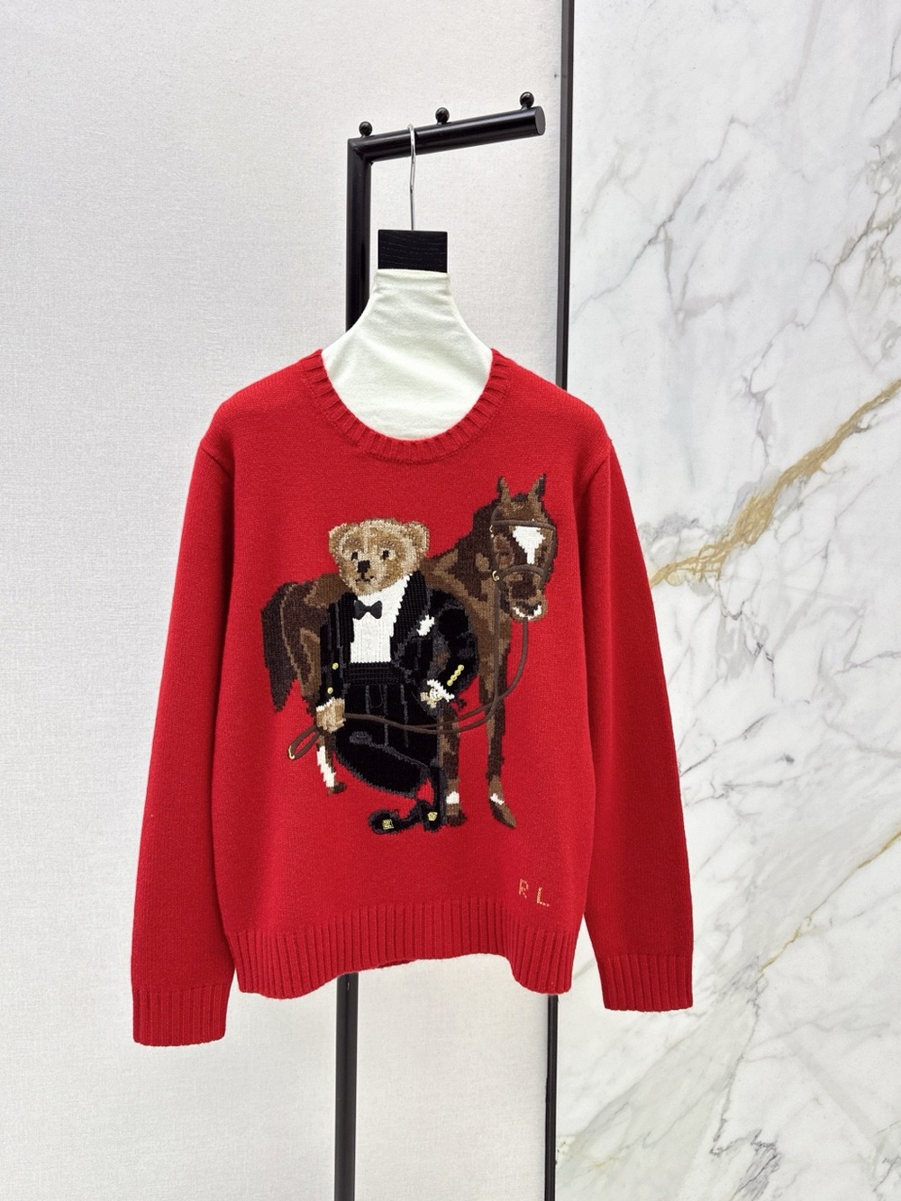 Polo by Ralph Lauren Red Crewneck Bear & Horse Intarsia Sweater